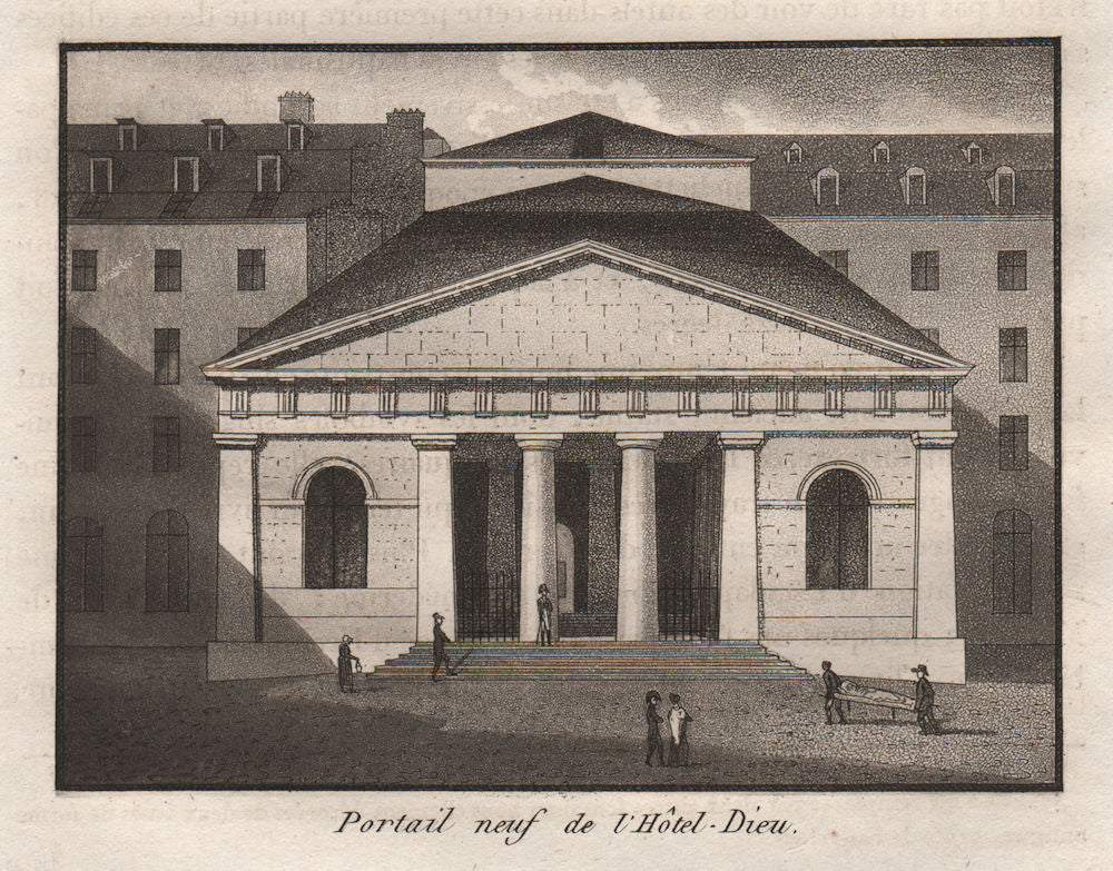 PARIS. Portail neuf de l'Hôtel-Dieu. Aquatint 1808 old antique print picture